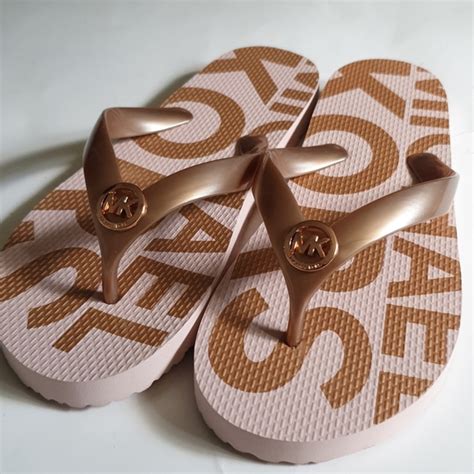 michael kors shoes flip flops gold vanilla|Michael Kors jinx flip flops.